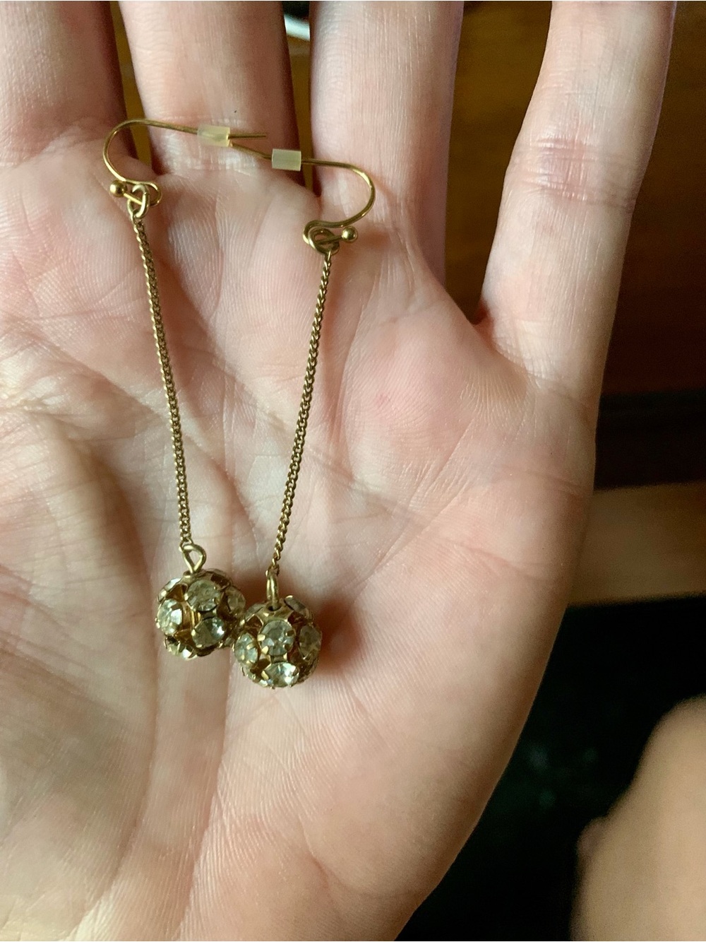 Avon Gold Drop Earrings with Clear Crystal Spheres